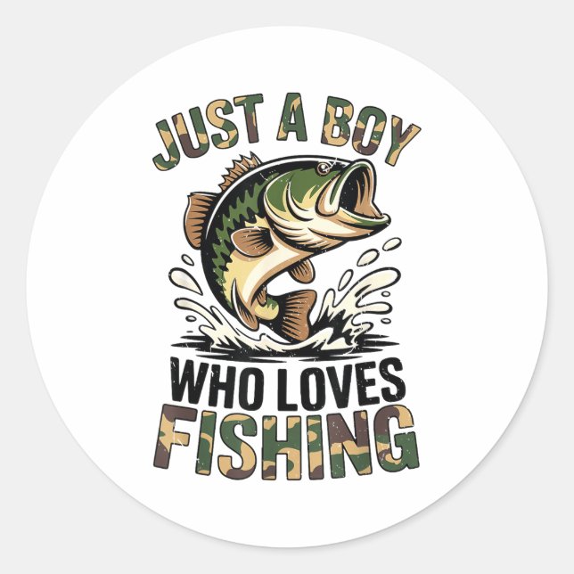 Sticker Rond Fishing Camo B Fish Youth Just A Boy Who Loves Fis (Devant)
