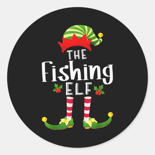 Sticker Rond Fishing Christmas Elf Matching Pajama X-mas Party  (Devant)