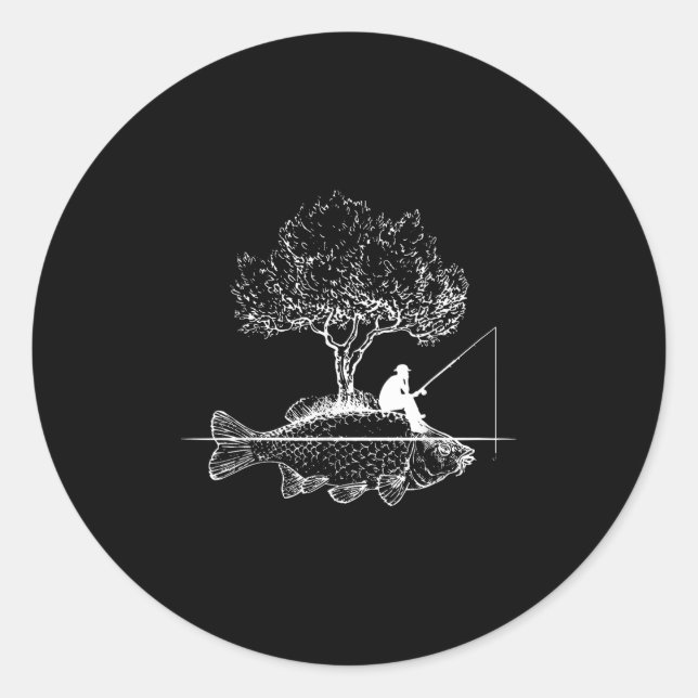 Sticker Rond Fishing Fish Island Surreal Carp Angler  (Devant)