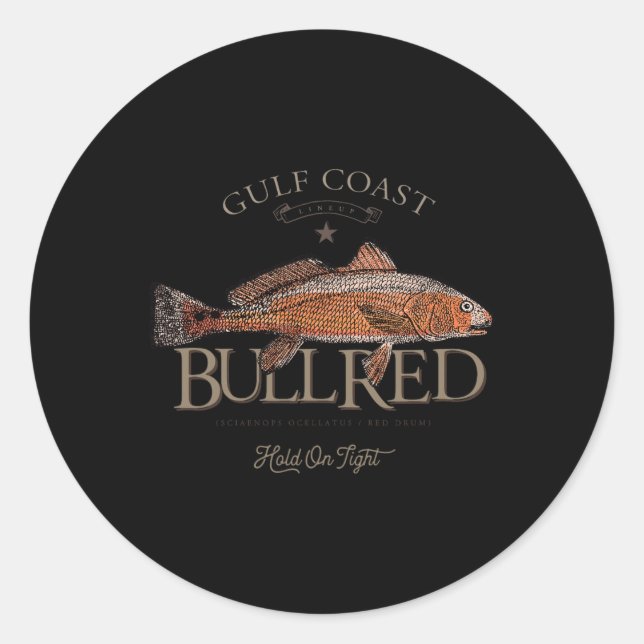 Sticker Rond Fishing Gulf Red Drum Redfish Bull Red  (Devant)