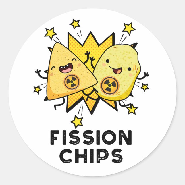 Sticker Rond Fission Chips drôle Physique jeu alimentaire (Devant)