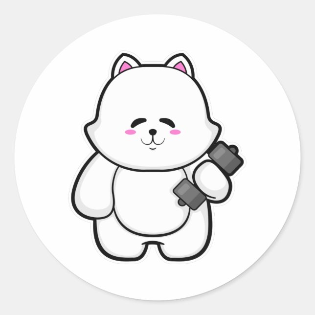 Sticker Rond Fitness au chat avec Dumbbell (Devant)