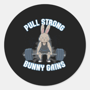 Sticker Rond Fitness Bunny Bodybuilder Tirer de solides gains B