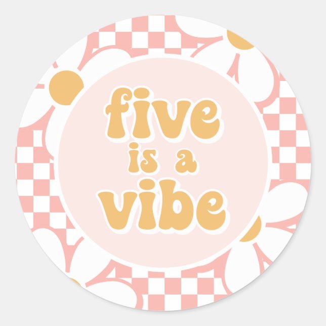 Sticker Rond Five est un Vibe Pink Daisy Checker (Devant)