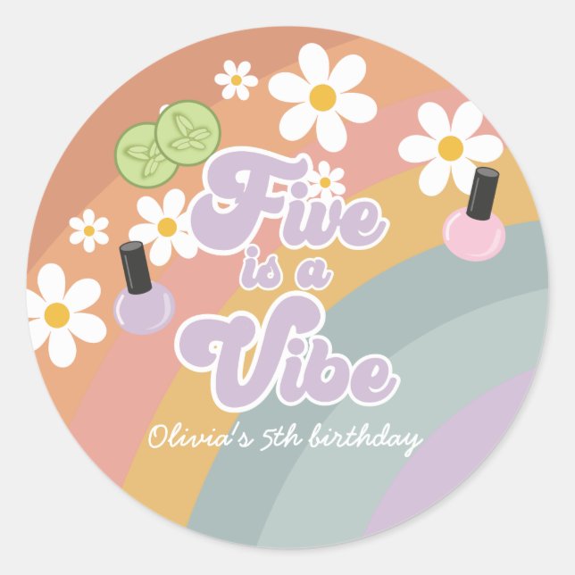 Sticker Rond Five est vibe Spa Rainbow 5e anniversaire (Devant)