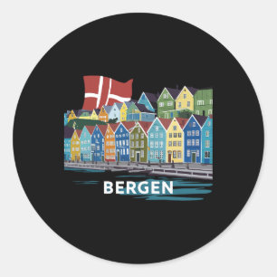 Sticker Rond Fjord Bergen Norvège Costume Fjords De Norvège Har