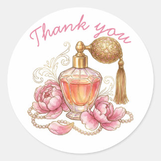 Sticker Rond Flacon de parfum à l'aquarelle vintage & Pivoines