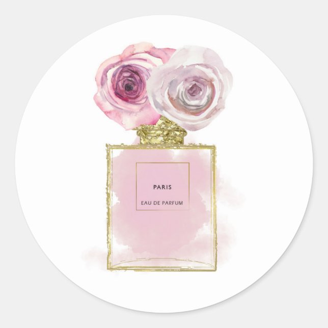 Sticker Rond Flacon de parfum de mode florale Roses roses Glamo (Devant)