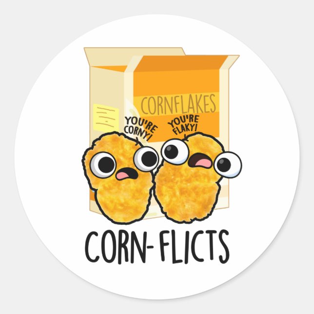 Sticker Rond Flacons de maïs amusant Flakes Pun (Devant)