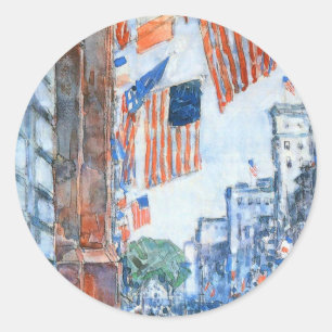 Sticker Rond Flags Fifth Avenue de Childe Hassam, Art ancien