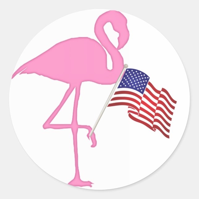 Sticker Rond Flamant américain patriotique avec drapeau (Devant)