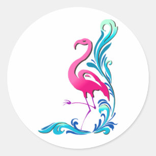STICKER ROND FLAMANT ROSE 1
