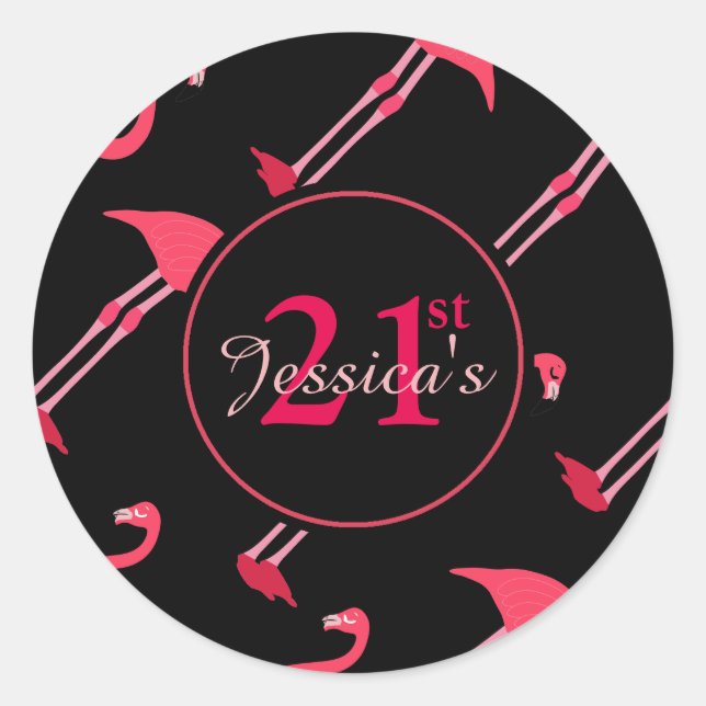 Sticker Rond Flamant rose 21e anniversaire (Devant)