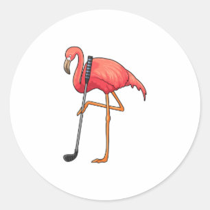 Sticker Rond Flamant rose à Golf avec Golf Club