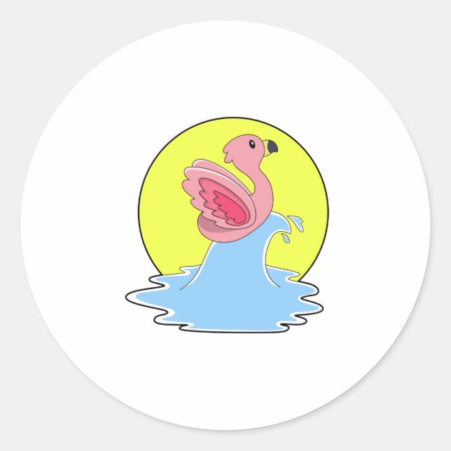 Sticker Rond Flamant rose à Surfing on Water (Devant)