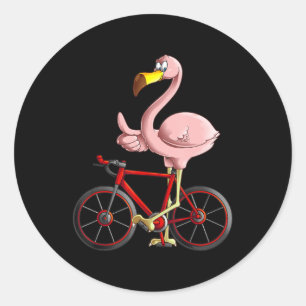 Sticker Rond Flamant rose à vélo Cool Vélo amusant vélo