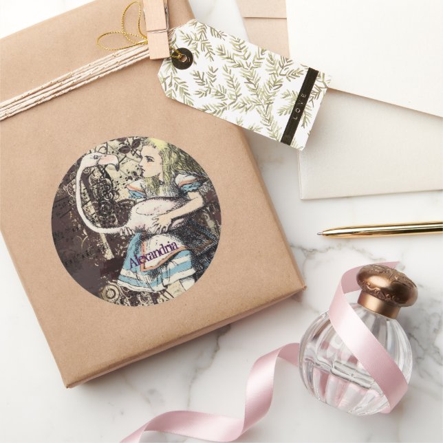 Sticker Rond Flamant rose Alice au pays des merveilles (Cadeaux)