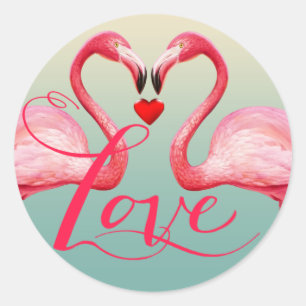 Sticker Rond Flamant rose Amour Mariage Faveur   bleu menthe