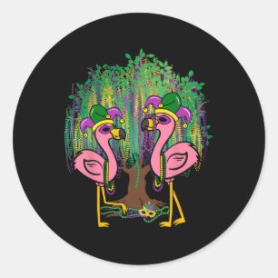 Sticker Rond Flamant rose amusant Mardi Gras Carnival perles Ar