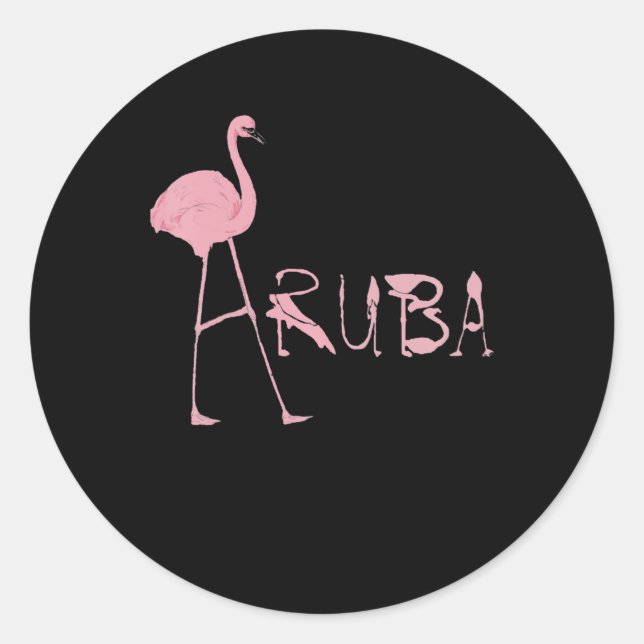 Sticker Rond Flamant rose Aruba (Devant)