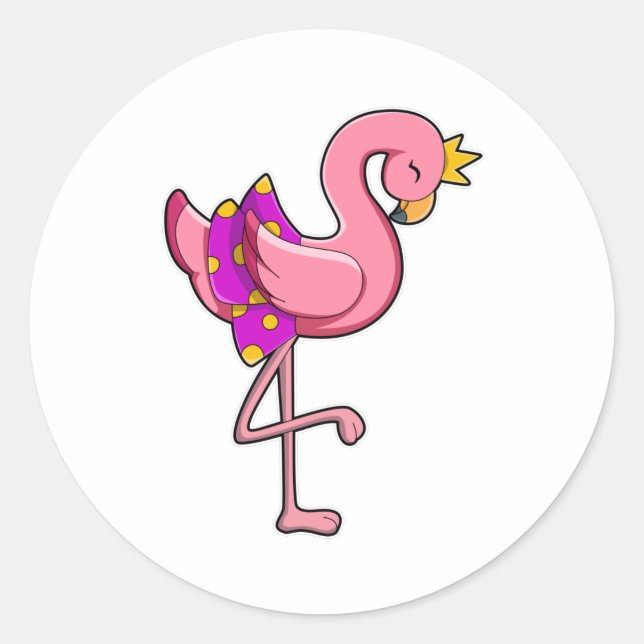Sticker Rond Flamant rose avec couronne et jupe (Devant)