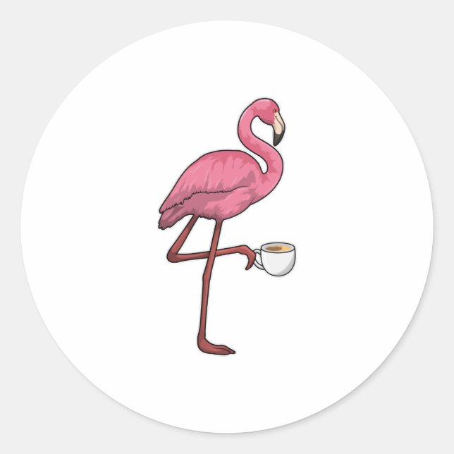 Sticker Rond Flamant rose avec la coupe du café (Devant)
