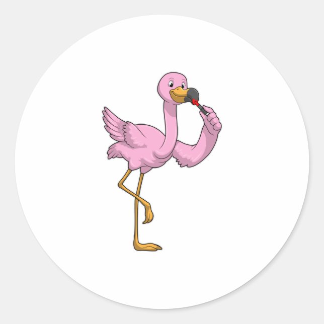 Sticker Rond Flamant rose avec Lipstick (Devant)