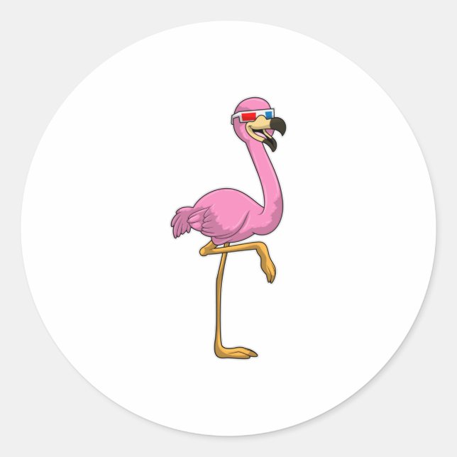 Sticker Rond Flamant rose avec lunettes (Devant)
