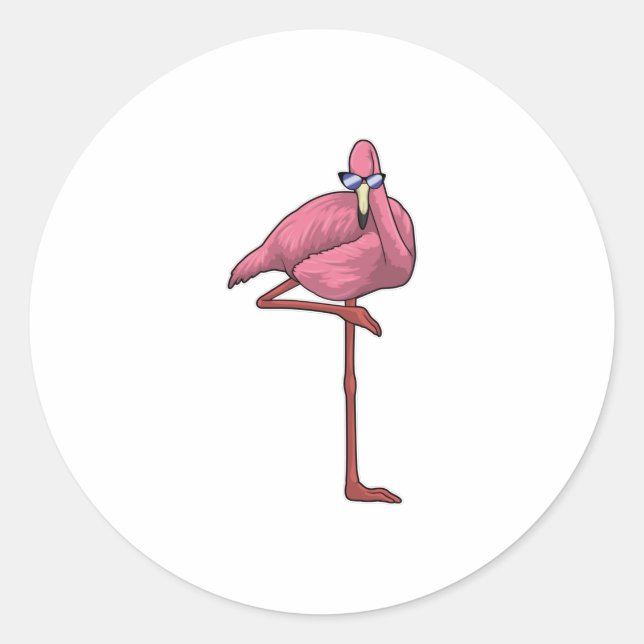 Sticker Rond Flamant rose avec lunettes de soleil (Devant)