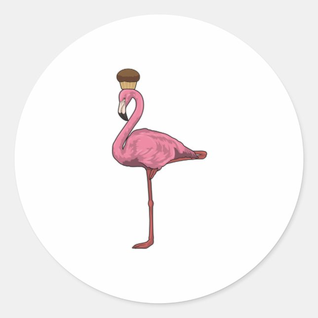 Sticker Rond Flamant rose avec muffin (Devant)