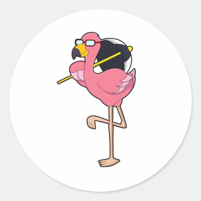 Sticker Rond Flamant rose avec parapluie (Devant)