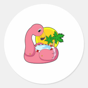 Sticker Rond Flamant rose avec piscine