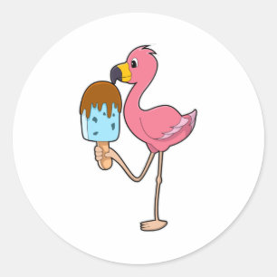 Sticker Rond Flamant rose avec Popsicle