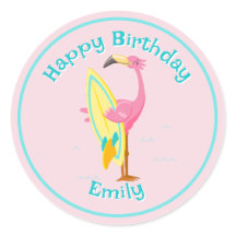 Flamant rose avec Surboard Rose