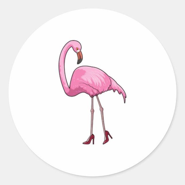 Sticker Rond Flamant rose avec talons hauts (Devant)