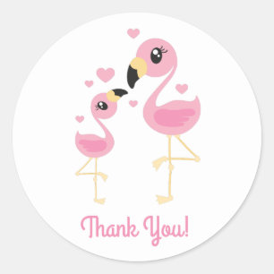 Sticker Rond Flamant rose Baby shower de la petite tropicale