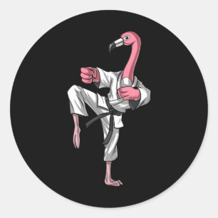 Sticker Rond Flamant rose Bird Karate Ninja Kickboxe Taekwondo