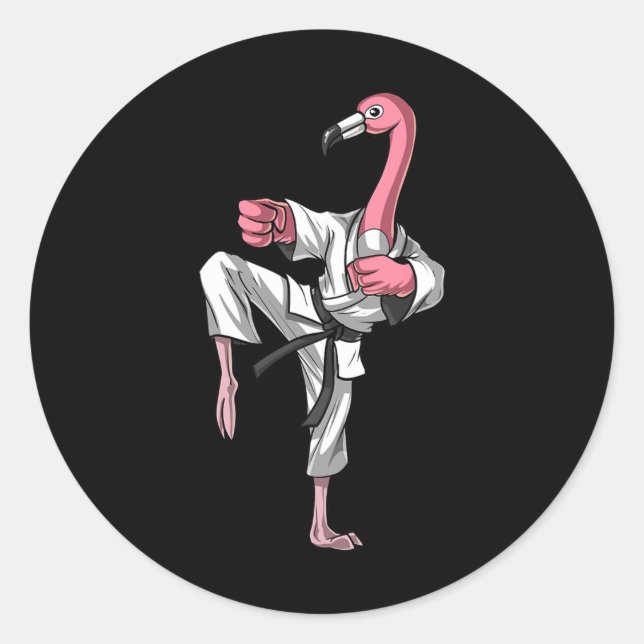 Sticker Rond Flamant rose Bird Karate Ninja Kickboxe Taekwondo  (Devant)