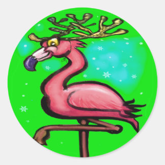 Sticker Rond Flamant rose Christmas Reindeer