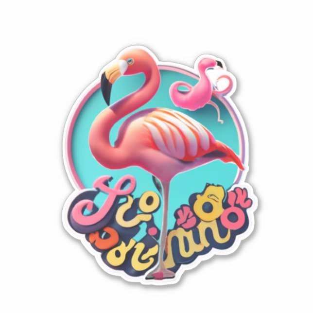 Sticker rond Flamant rose classique (Devant)