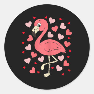 Sticker Rond Flamant rose Coeur Valentines Jour Mignonne Oiseau