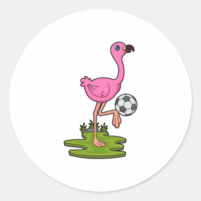 Sticker Rond Flamant rose comme joueur de football avec Soccer (Devant)