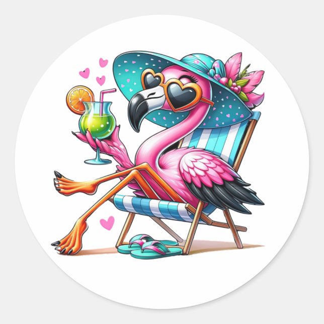 Sticker Rond Flamant rose cool (Devant)
