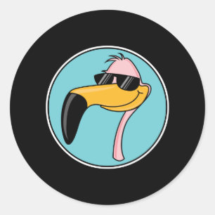 Sticker Rond flamant rose cool en lunettes de soleil