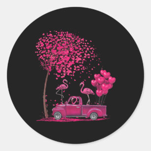 Sticker Rond Flamant rose Dans Les Camions Heureux Chemise De J