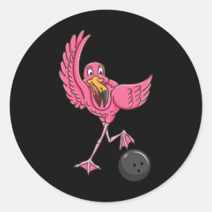 Sticker Rond Flamant rose de Bowling 1