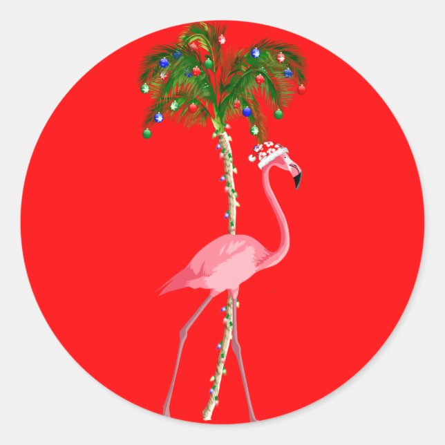 Sticker Rond Flamant rose de Noël (Devant)