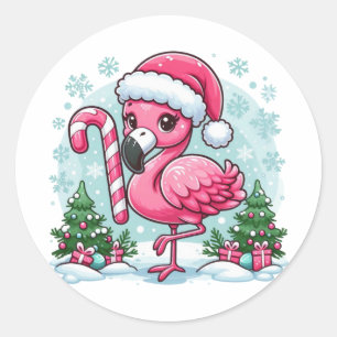 Sticker Rond Flamant rose de Noël Clipart-10424