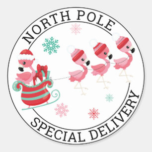 Sticker Rond Flamant rose de Noël du Pôle Nord Livraison spécia