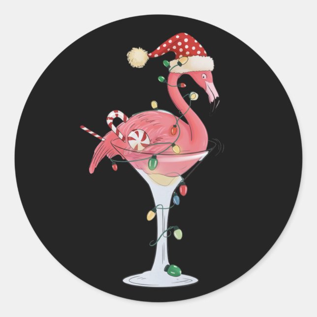Sticker Rond Flamant rose de Noël Lumières Noël Animaux tropica (Devant)